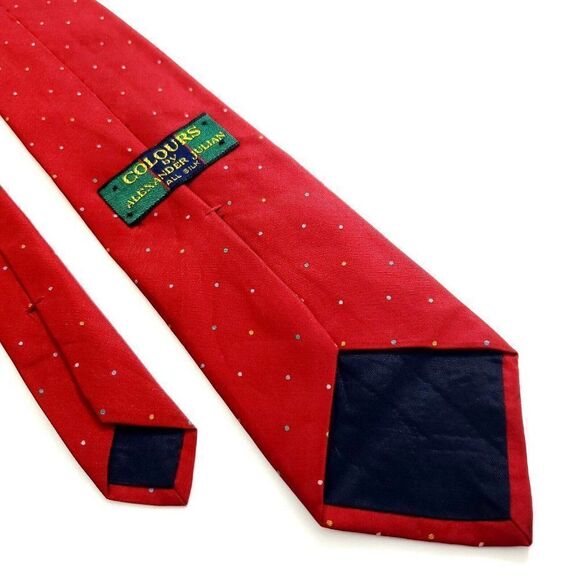Alexander Julian Colours Red Print Short Polka Dot Silk Tie - Picture 4 of 5